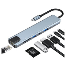 USB C Hub, 8-in-1 USB C Port hub to Rj45 Ethernet Port USB3.0 & 2.0 Port 1PD 100W Charging USB 1USB/C Port 1 HDMI Port 1Tf & 1SD Port