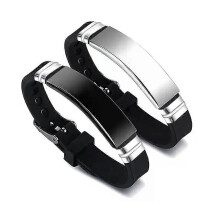 Bracciale in acciaio inossidabile, braccialetti sportivi in silicone nero regolabili per donna