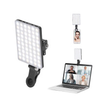 60 LED High Power Rechargeable Clip Fill Video Light with Front & Back Clip, Adjusted 3 Light Modes for Phone, iPhone, Android, iPad, Laptop, for Make