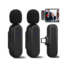 Wireless Microphone for Type-C Phone, Plug-Play Wireless Lavalier Mic with Clips & 2 Microphone, for USB-C Phone Video Recording, YouTube, TikTok, Fac