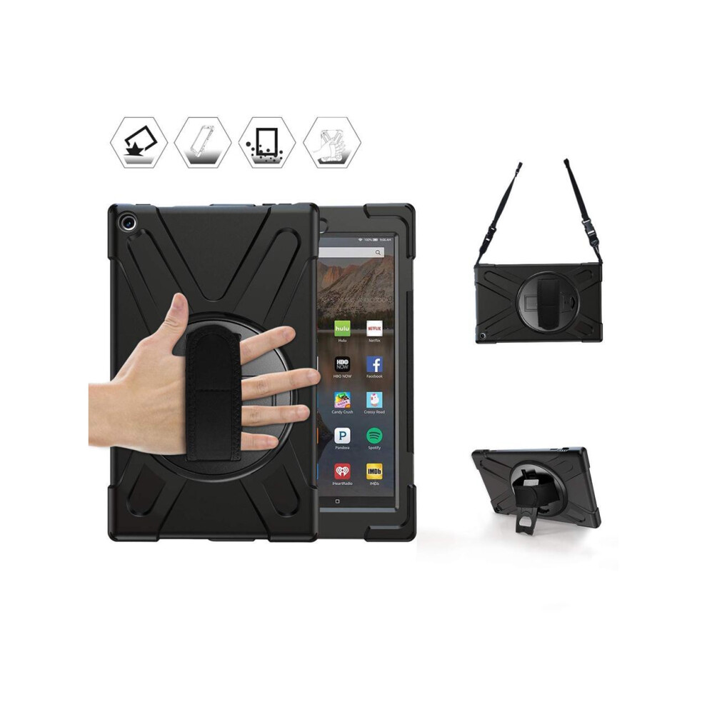 Amazon Kindle Fire Hd 10 2017 2018 2019 Case Shockproof Protective Cover With Rotating Hand Strap Carrying Shoulder Strap And Kickstand 609808274356