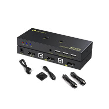 DisplayPort KVM Switch 2 Port, KVM Switch DisplayPort for 2 Computers Sharing 1 Monitor and 3 USB Devices, Support 4K @60Hz, 2K(2560X1440) @120Hz
