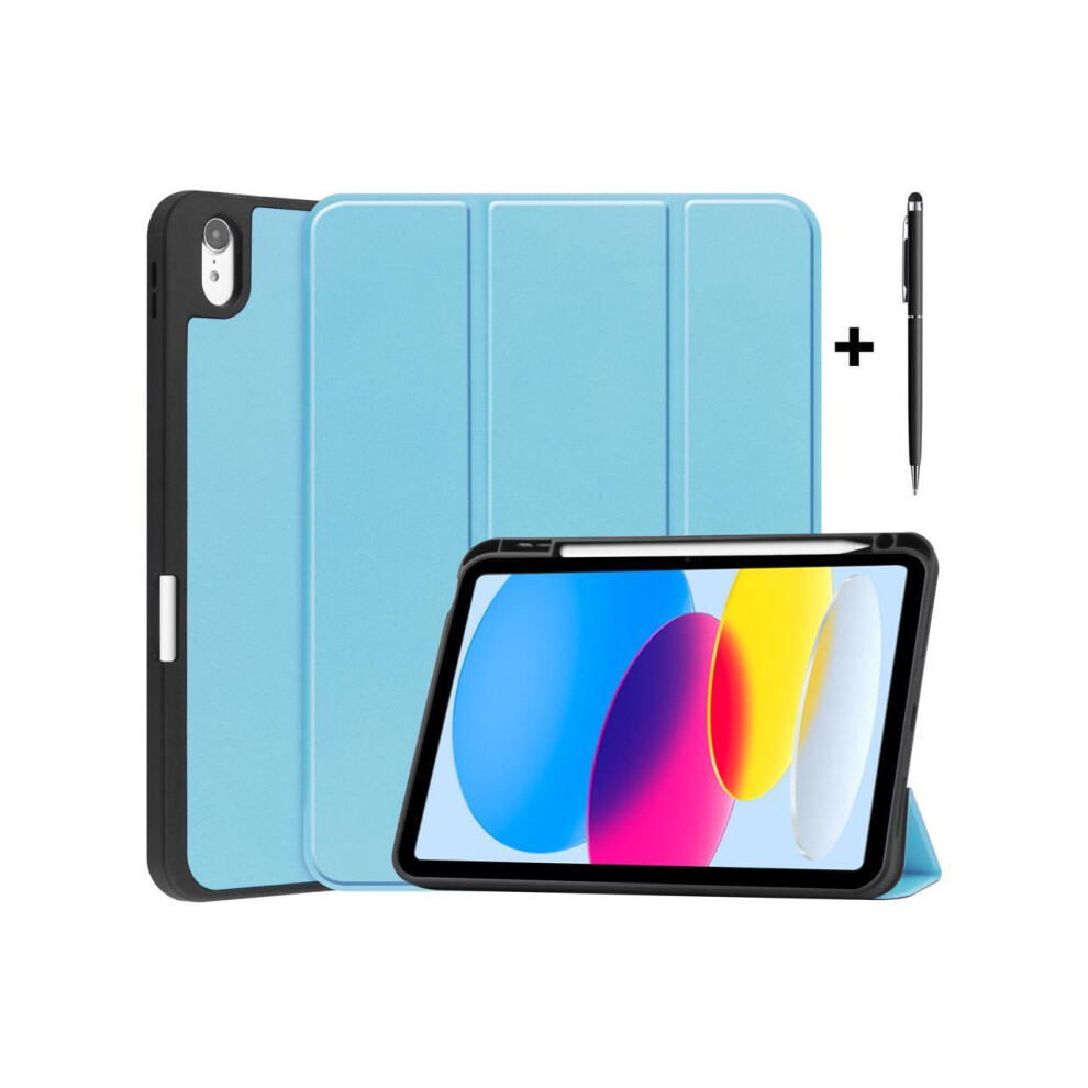 Case Compatible with iPad 10th Generation 10.9 Inch 2022 with Pencil Holder, Protective Stand Cover with Soft Back, Auto Sleep/Wake + Universal Stylus