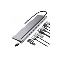 11 in 1 Type C Adapter, USB Type C to HDMI 3 x USB 3.0 USB C TF-SD Reader, VGA, RJ45 LAN, 3.5 Audio PD For for Notebook Macbook HP DELL XPS Surface Le