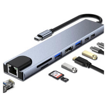 8-in-1 Ethernet USB C Hub, HDMI 4K SD/TF USB 3.0 USB C Hub Space Aluminum Adapter, MacBook PRO/Air M1 Adapter, iPad PRO Air Windows Chromecast Switch