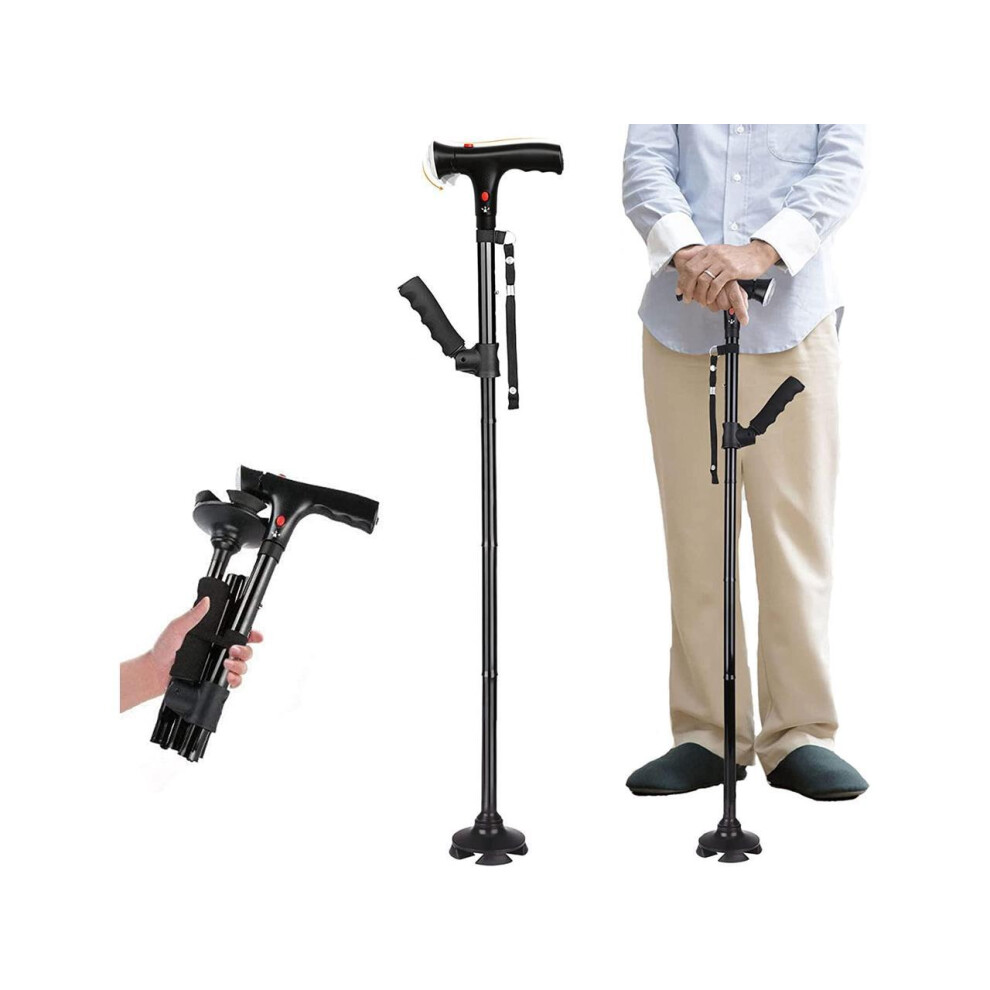 Werleo Light Folding Cane With Led Adjustable Canes And Walking Sticks For Seniors, Walking Cane Stick For Men Women With Cushion 2 T Handle, Pivoting Quad