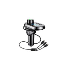 3.1A Car Charger Built-in 3 USB Ports Charging Data Cable Bluetooth 5.0 FM Transmitter Wireless Handsfree Auto Audio Receiver MP3 Player Fast Charger