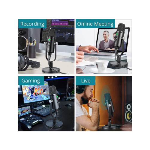 USB Microphone, Cardioid USB Microphone Condenser Microphone PC Gaming Computer Microphone with Round Support for Streaming, Podcasting, Vocal Recordi 2