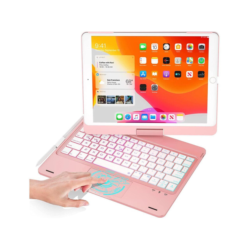 Touchpad Keyboard Case For 10.2 Inch Ipad 9Th Gen 2021/ 8Th Gen 2020/ 7Th Gen 2019 And Ipad Air 3 / Pro 10.5, Rotatable Backlit Keyboard With Pencil H 609808278019