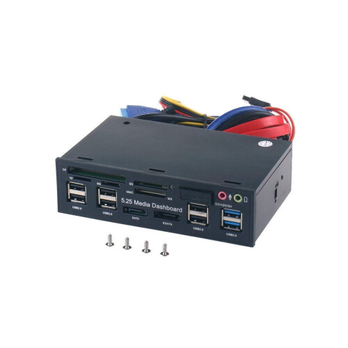 Multi-Function USB Internal Card Reader 3.0 Hub with eSATA SATA Port PC Dashboard Media Front Panel Audio for SD MS CF TF M2 MMC Memory Cards Fits 5.2