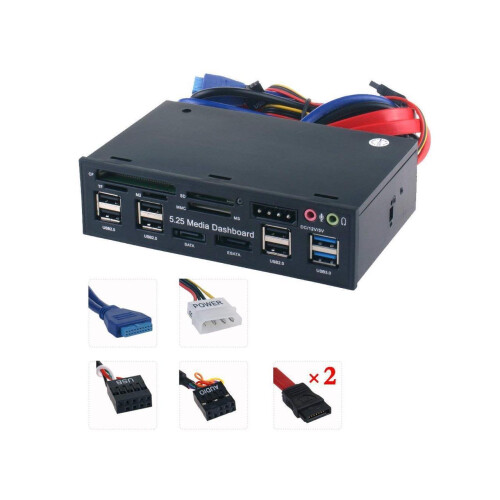 Multi-Function USB Internal Card Reader 3.0 Hub with eSATA SATA Port PC Dashboard Media Front Panel Audio for SD MS CF TF M2 MMC Memory Cards Fits 5.2 2
