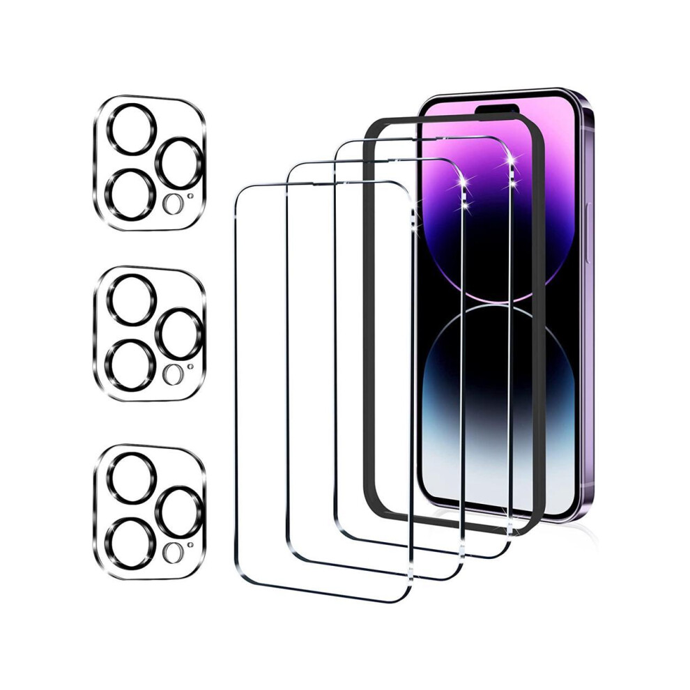 [3+3 Pack] Iphone 14 Pro 6.1 Inch Screen Protector With Camera Lens Protector, 9H Shatterproof Tempered Glass Film With Easy Installation Frame 609808279023