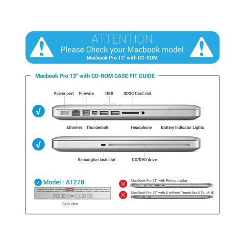 Compatible with MacBook Pro 13 Inch case A1278 Release 2012-2008, Plastic Hard Shell Case with Keyboard Cover for Apple Old Version Mac Pro 13 with CD 2