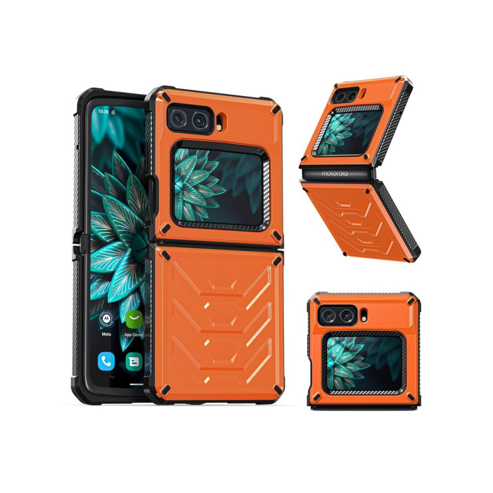 For Motorola Moto Razr 2022 Case With Slide Camera Cover, Military Grade Protective Armor Phone Case Shockproof Hard Shell Cover Orange 609808282177