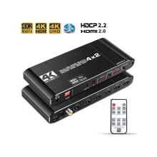 4K@60Hz 4x2 HDMI Audio Extractor Matrix Switch Splitter, with Optical Toslink SPDIF+Coaxial+3.5mm Audio Out+IR Remote, Supports HDCP2.2 HDMI2.0, Ultra