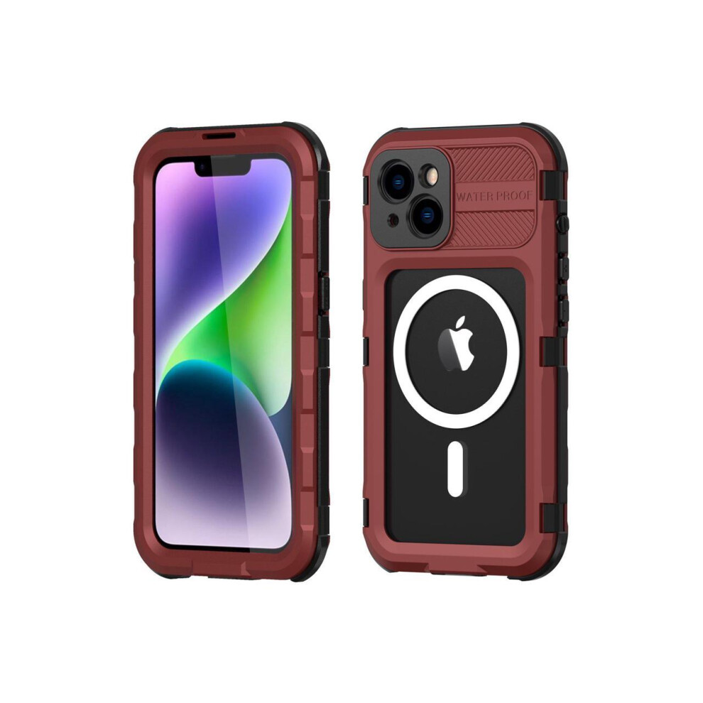 Iphone 14 6.1 Inch Waterproof Case, Magsafe Compatible, Built-In Screen Protector Ip68 Underwater Dustproof 360 Shockproof Protective Cover Red 609808285741