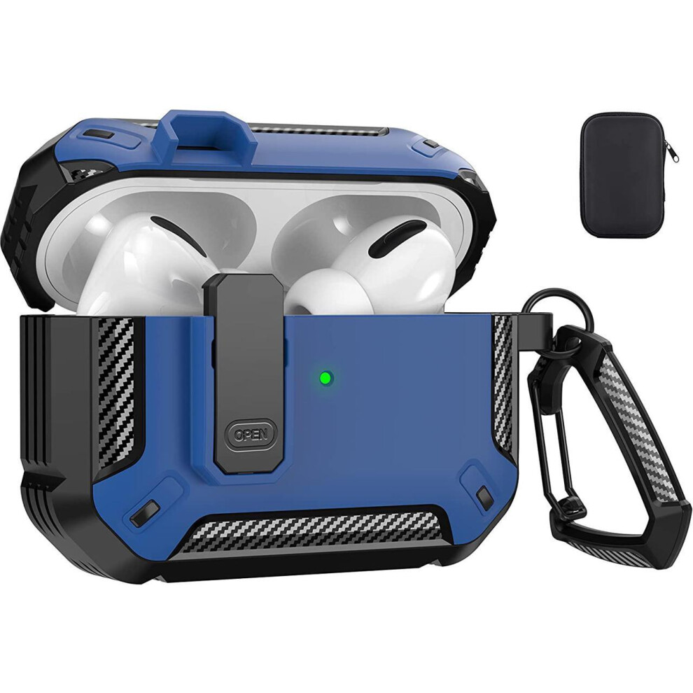 For Airpods Pro Case Cover With Lock, Airpods Pro Protective Case For Men Military Hard Shockproof Cover With Keychain Compatible With Apple Airpods 609808285901