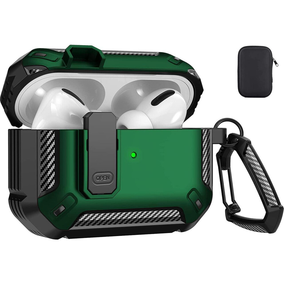 For Airpods Pro Case Cover With Lock, Airpods Pro Protective Case For Men Military Hard Shockproof Cover With Keychain Compatible With Apple Airpods 609808285918
