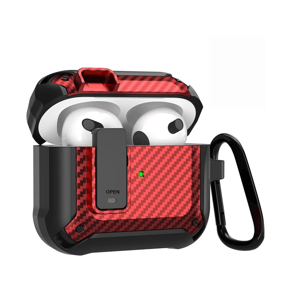 Photos - Case Compatible Airpods 3rd Generation  with Lock Clip, Carbon Fiber Hard Shell AirPods 3  Cover with Keychain for Men Wo
