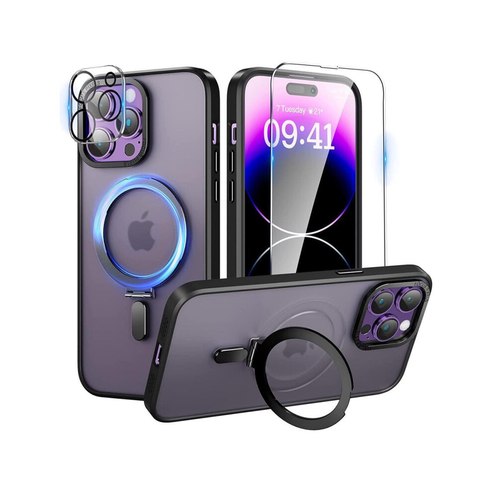 For Iphone 14 Pro Case With Magnetic Invisible Stand [Compatible With Magsafe] [Tempered Glass Screen Protector + Camera Lens Protector] Shockproof Sl 609808287127