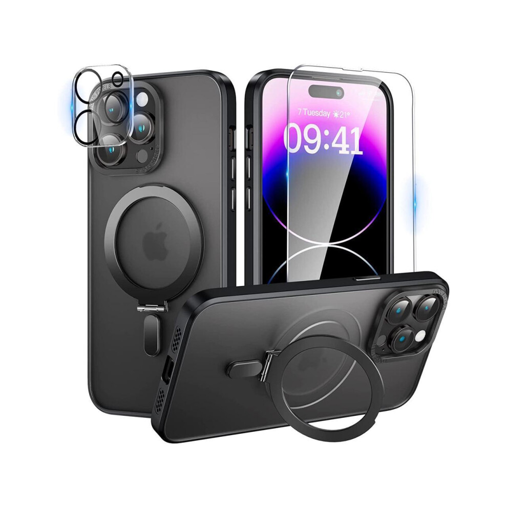 For iPhone 12 / 12 Pro 6.1 inch Case with Magnetic Invisible Stand [Compatible with Magsafe] [Tempered Glass Screen Protector + Camera Lens Protector]-image-OPC-PHMCCND-NEW