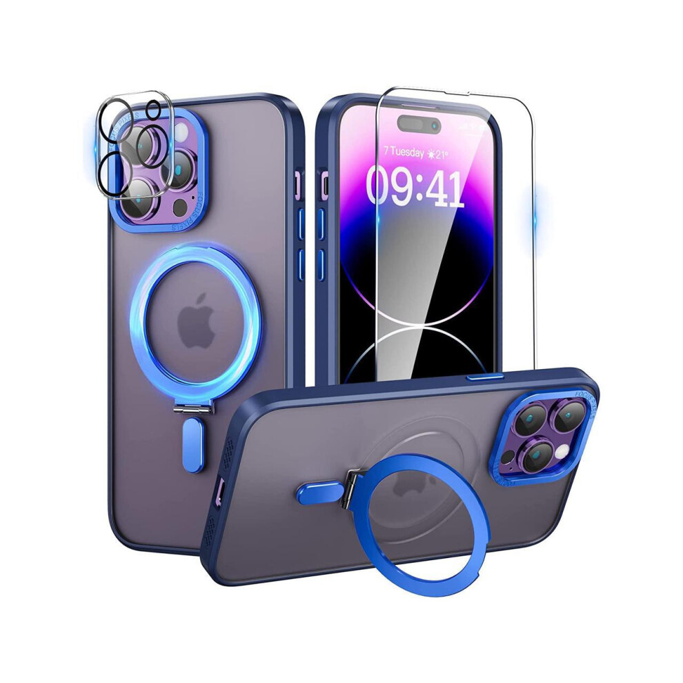 For Iphone 13 Pro Max 6.7 Inch Case With Magnetic Invisible Stand [Compatible With Magsafe] Shockproof Slim Translucent Matte Cover [Tempered Glass Sc 609808287264