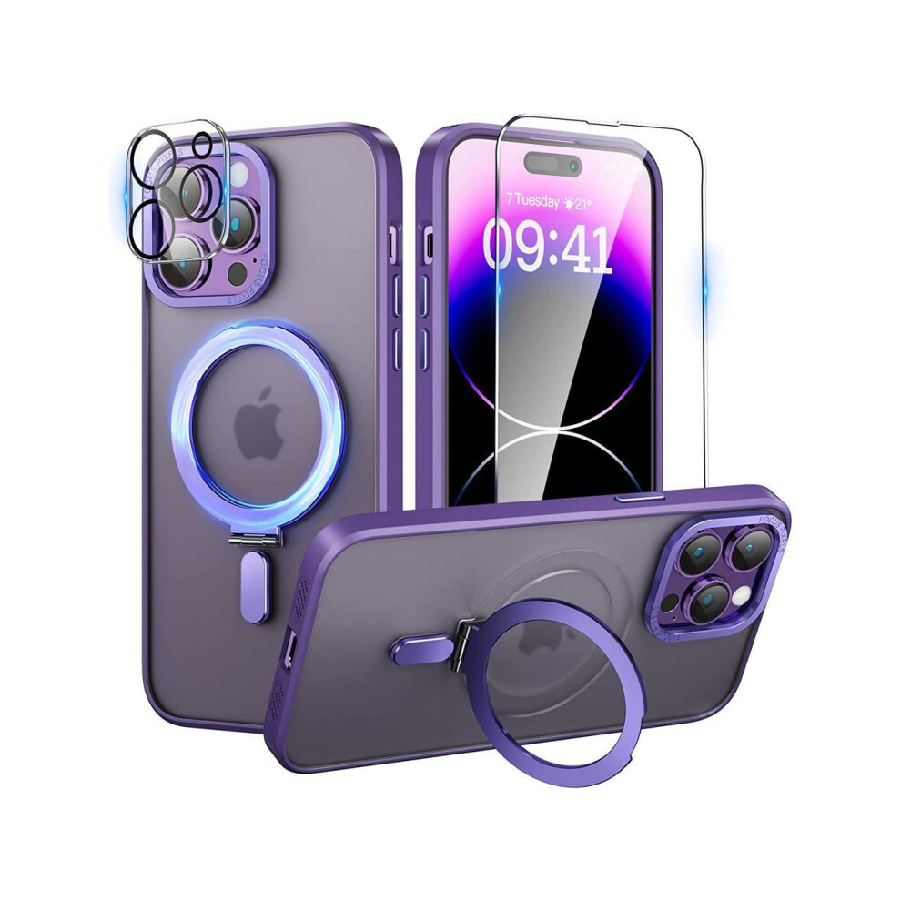 For Iphone 12 Pro Max 6.7 Inch Case With Magnetic Invisible Stand [Compatible With Magsafe] Shockproof Slim Translucent Matte Cases [Tempered Glass Sc 609808287202