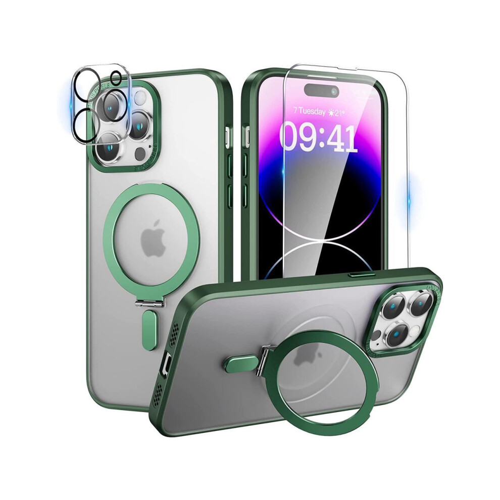 For Iphone 13 Pro Max 6.7 Inch Case With Magnetic Invisible Stand [Compatible With Magsafe] Shockproof Slim Translucent Matte Cover [Tempered Glass Sc 609808287288