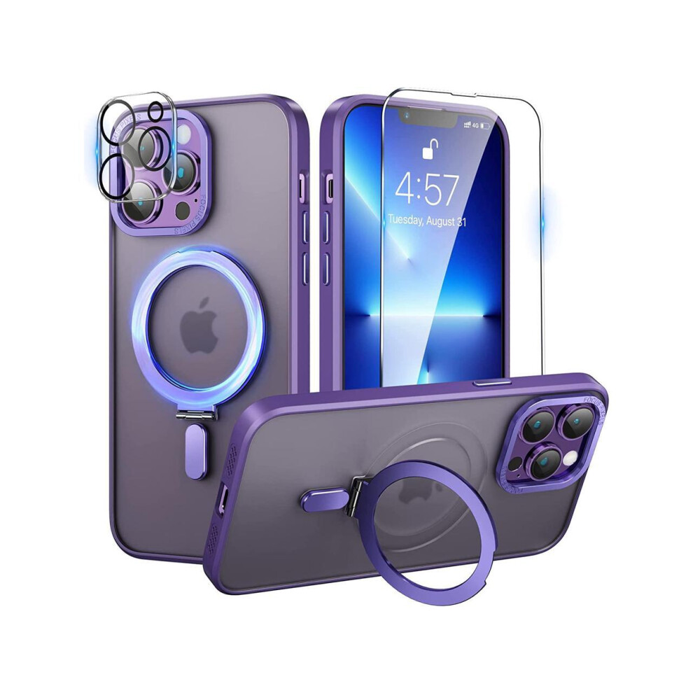 For Iphone 13 Pro Max 6.7 Inch Case With Magnetic Invisible Stand [Compatible With Magsafe] Shockproof Slim Translucent Matte Cover [Tempered Glass Sc 609808287295