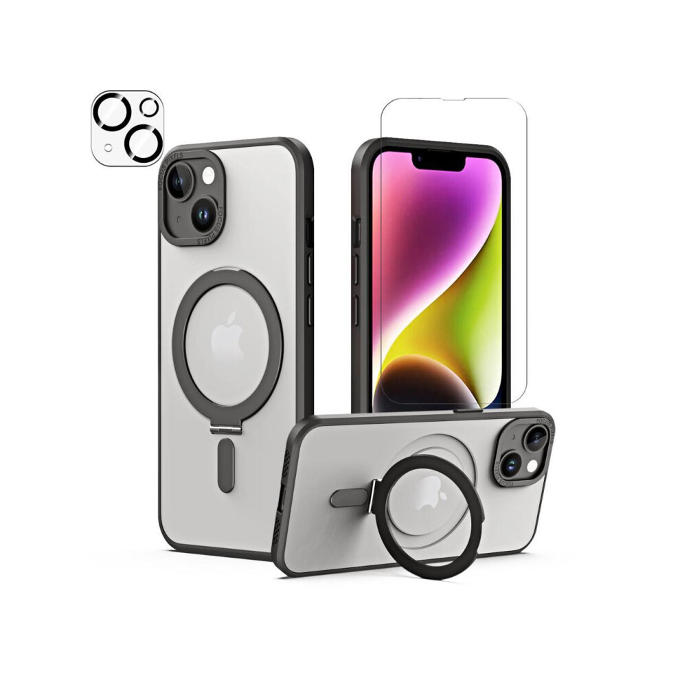 For Iphone 14 Plus 6.7 Inch Case With Magnetic Invisible Stand [Compatible With Magsafe] Shockproof Slim Translucent Matte Cover [Tempered Glass Scree 609808287448