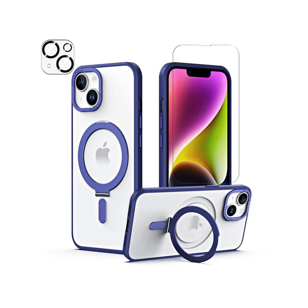 For Iphone 14 Plus 6.7 Inch Case With Magnetic Invisible Stand [Compatible With Magsafe] Shockproof Slim Translucent Matte Cover [Tempered Glass Scree 609808287455