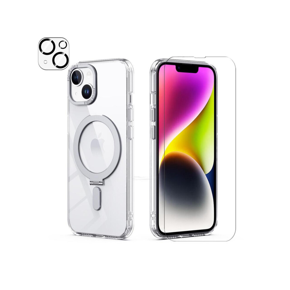 For Iphone 14 Plus 6.7 Inch Case With Magnetic Invisible Stand [Compatible With Magsafe] Shockproof Slim Translucent Matte Cover [Tempered Glass Scree 609808287462