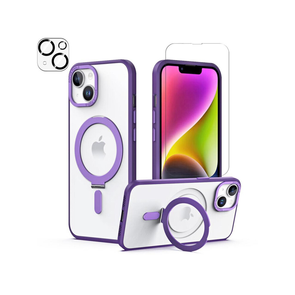 For Iphone 14 Plus 6.7 Inch Case With Magnetic Invisible Stand [Compatible With Magsafe] Shockproof Slim Translucent Matte Cover [Tempered Glass Scree 609808287431