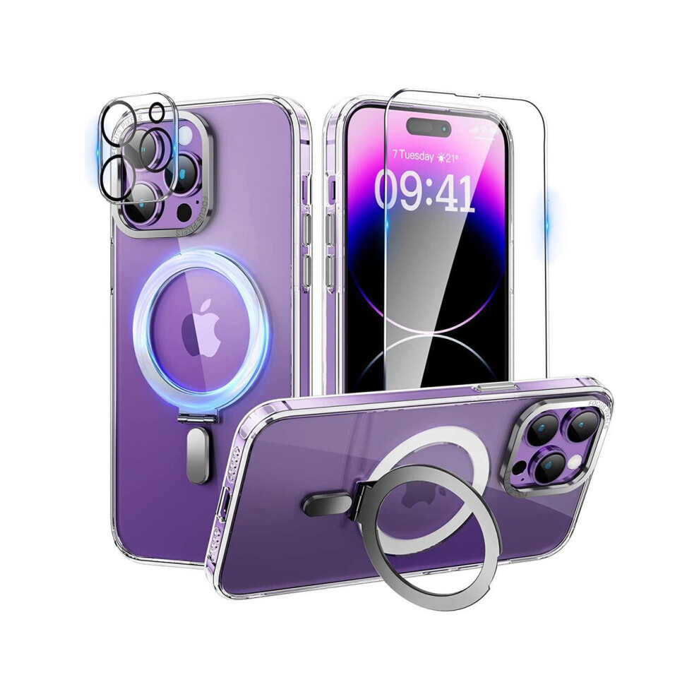 For Iphone 13 Pro Max 6.7 Inch Case With Magnetic Invisible Stand [Compatible With Magsafe] Shockproof Slim Translucent Matte Cover [Tempered Glass Sc 609808287271