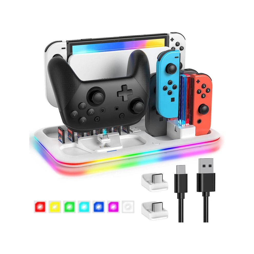 Rgb Switch Controller Charger Dock Station For Nintendo Switch & Oled Model Joycon, Charging Docking Station Stand For 4 Joy Cons And Switch Pro Contr 609808293470