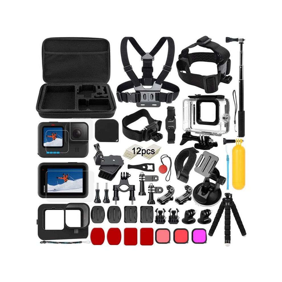 Accessory Set Kit Bundle for GoPro Hero 12/11/10/9 Black, Waterproof Protective Case Waterproof Housing Snorkelling Accessories Bicycle Mount Selfie B