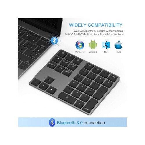 Bluetooth Number Pad, Aluminum Rechargeable Wireless Numeric Keypad Slim 34-Keys External Numpad Keyboard Data Entry Compatible for Macbook, MacBook A 2