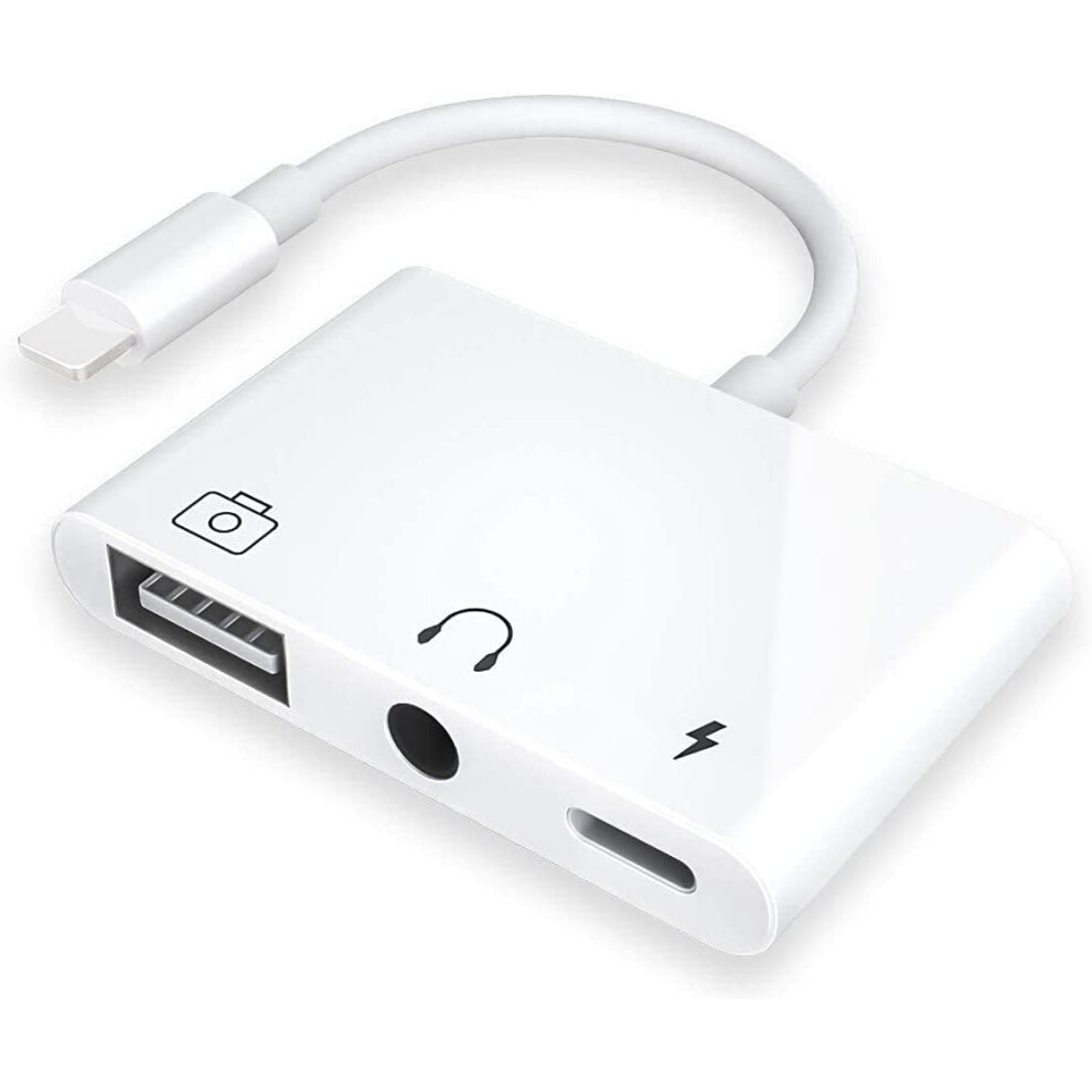 USB 3 Camera Adapter,3 in 1 USB Female OTG Adapter with Charging and 3.5mm Headphone Audio Jack Splitter for iPhone/iPad,Support USB Flash Drive,MIDI
