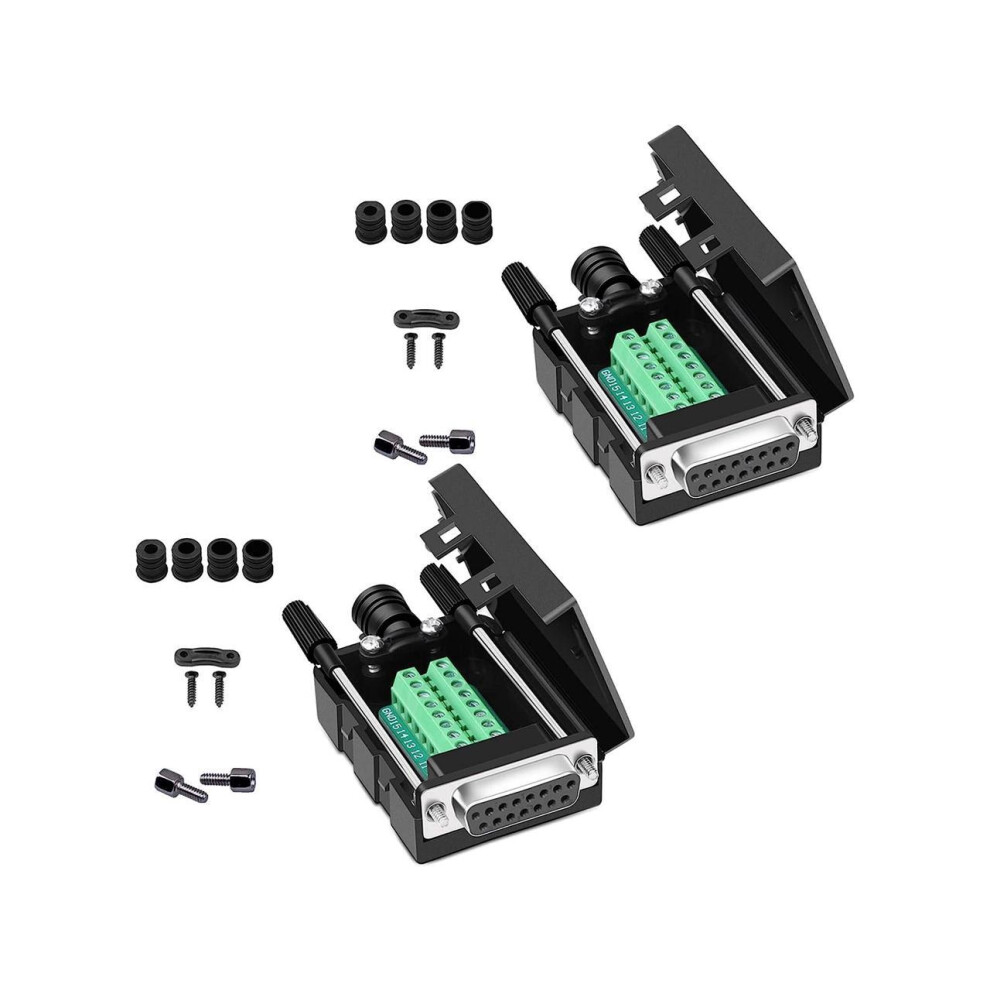 DB15 Solderless Serial to 15-pin Port Terminal Female Adapter Connector Breakout Board with Case Long Bolts Nuts (2PCS Female)-image-OPC-PHMCFMC-NEW