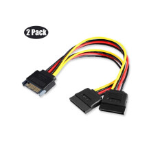 2 Pack SATA Power Splitter Cable 15 Pin SATA Power Splitter Cable Adapter SATA 15 Pin Male to Dual Female Power Cable 8 inch