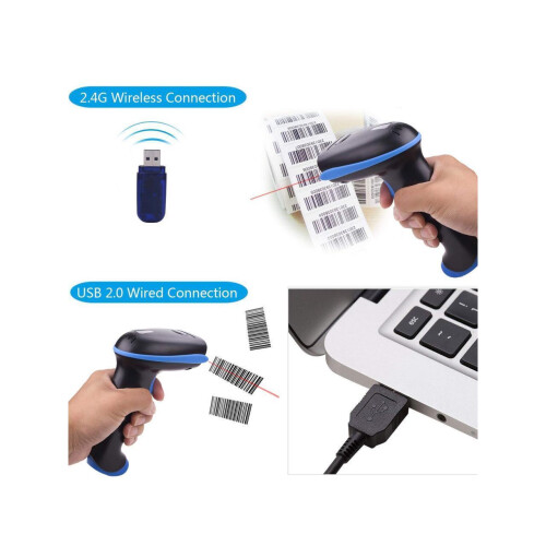 Wireless 2.4G Barcode Scanner Bar Code Reader Long Transmission Distance Automatic Laser Network USB Cordless & Wired 1D Bar-code Scanner for Mac Wind 2