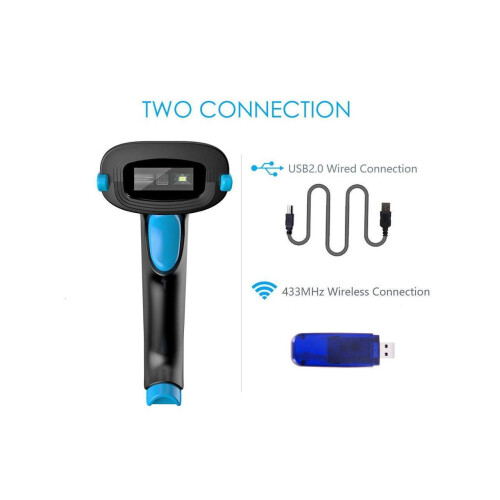 2D Wireless Barcode Scanner 2-in-1 433Mhz wireless & USB 2.0 Wired 1D QR PDF417 Data Matrix Bar Code Scanner Cordless CMOS Image Barcode Reader for Mo 2