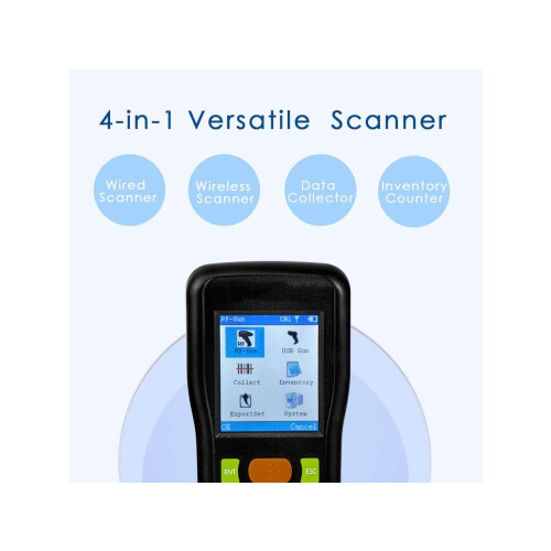 Wireless Barcode Scanner 1D Cordless Data Collector Handheld Portable Data Terminal Inventory Device USB Laser Barcode Scanner with LCD Screen 2