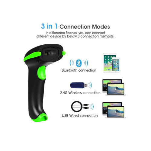 Wireless 1D 2D Barcode Scanner 3 in 1 Compatible with Bluetooth & 2.4GHz Wireless & Wired 1D 2D Bar Code Reader with Stand Datamatrix PDF417 QR Bar C 2