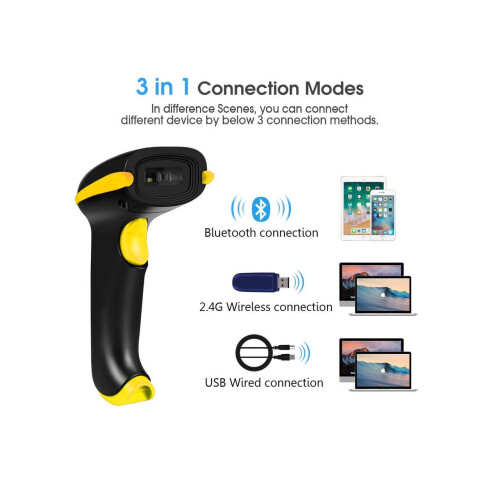 Wireless 1D 2D Barcode Scanner 3 in 1 Compatible with Bluetooth & 2.4GHz Wireless & Wired 1D 2D Bar Code Reader with Stand Datamatrix PDF417 QR Bar Co 2