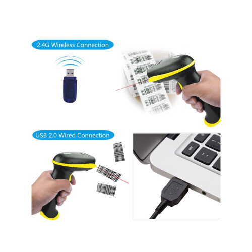Wireless 2.4G Barcode Scanner 2-in-1 2.4G Wireless & USB 2.0 Wired 1D Bar Code Scanner Cordless Handheld Barcode Reader for Macbook Windows Quickbooks 2