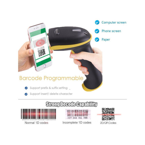 2D Wireless Barcode Scanner 2-in-1 433Mhz wireless & USB 2.0 Wired 1D QR PDF417 Data Matrix Bar Code Scanner Cordless CMOS Image Barcode Reader for Mo 2