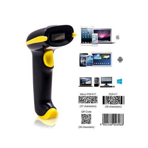 2D Wireless Barcode Scanner 2-in-1 433Mhz wireless & USB 2.0 Wired 1D QR PDF417 Data Matrix Bar Code Scanner Cordless CMOS Image Barcode Reader for Mo