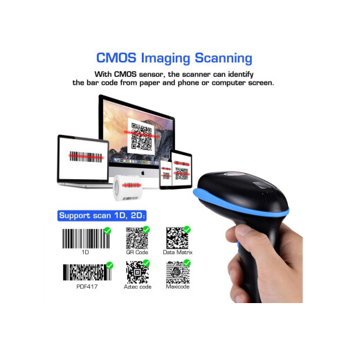 Wireless 2D Barcode Scanner 2 in 1 2.4GHz Wireless & USB 2.0 Wired 1D 2D Barcode Reader with Stand Datamatrix PDF417 QR Bar Code Scanner for Mobile Pa 2