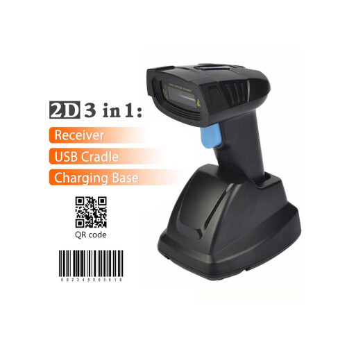 Wireless Barcode Scanner 1D 2D with USB Cradle Charging Base Handheld Bar Code Reader Bar Code Scanner Automatic Sensing Fast Precise Scanner 1